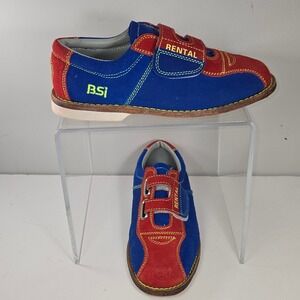 BSI Blue Red Yellow Suede Rental Bowling Shoes Size 4 Leather Sole 797 Mens Kids